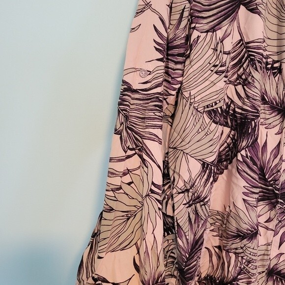 Maaji Pink Palm Leaf Button Down Long Sleeve Tunic Blouse Size Small - Picture 5 of 7